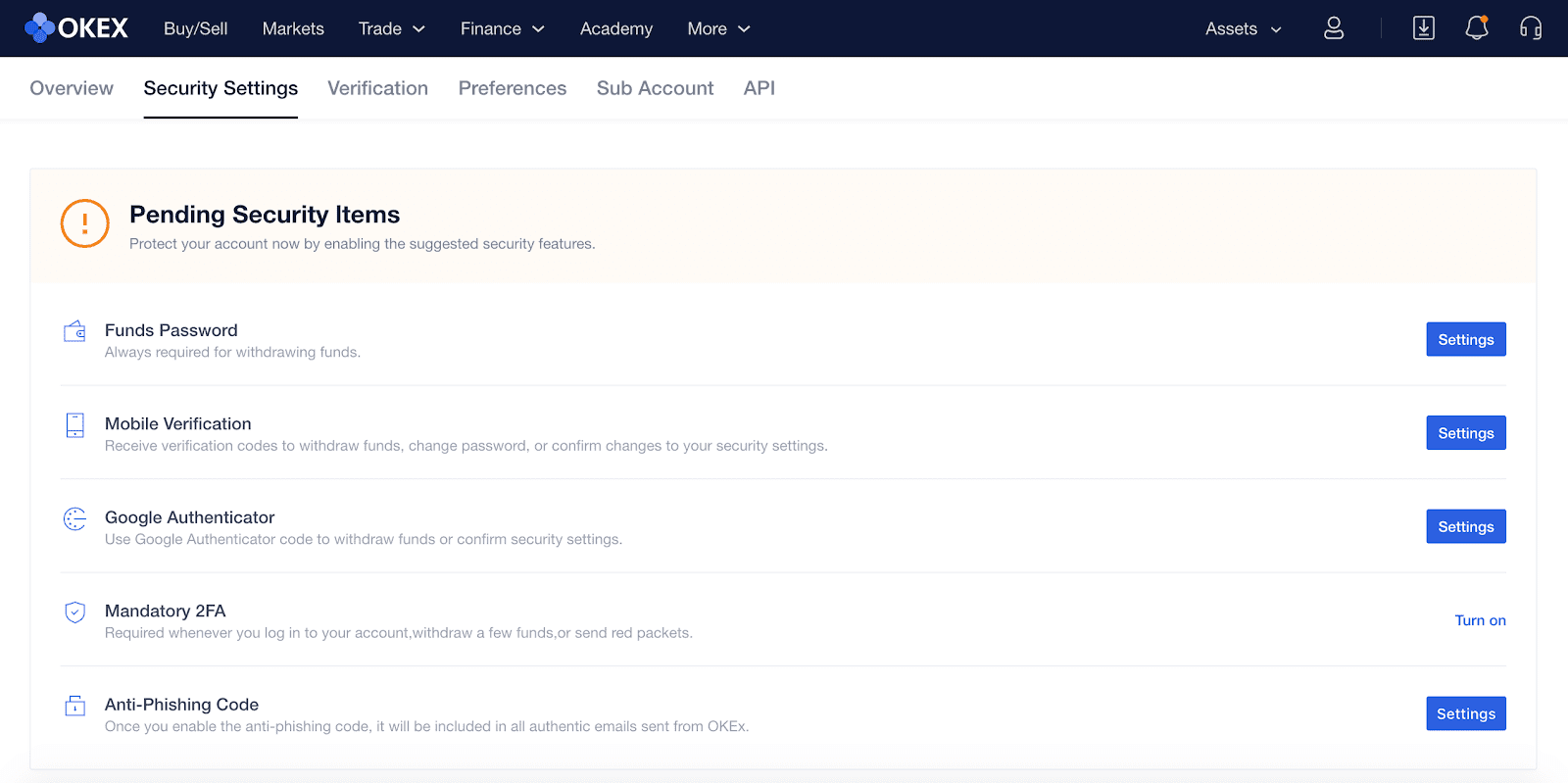تأمين حسابك على منصة OKEx