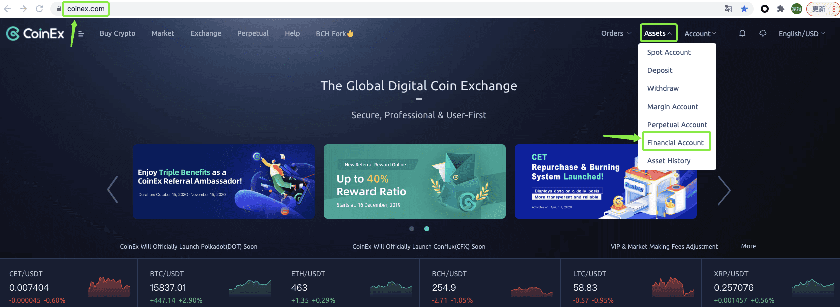 أنشئ حساباً مالياً على CoinEx