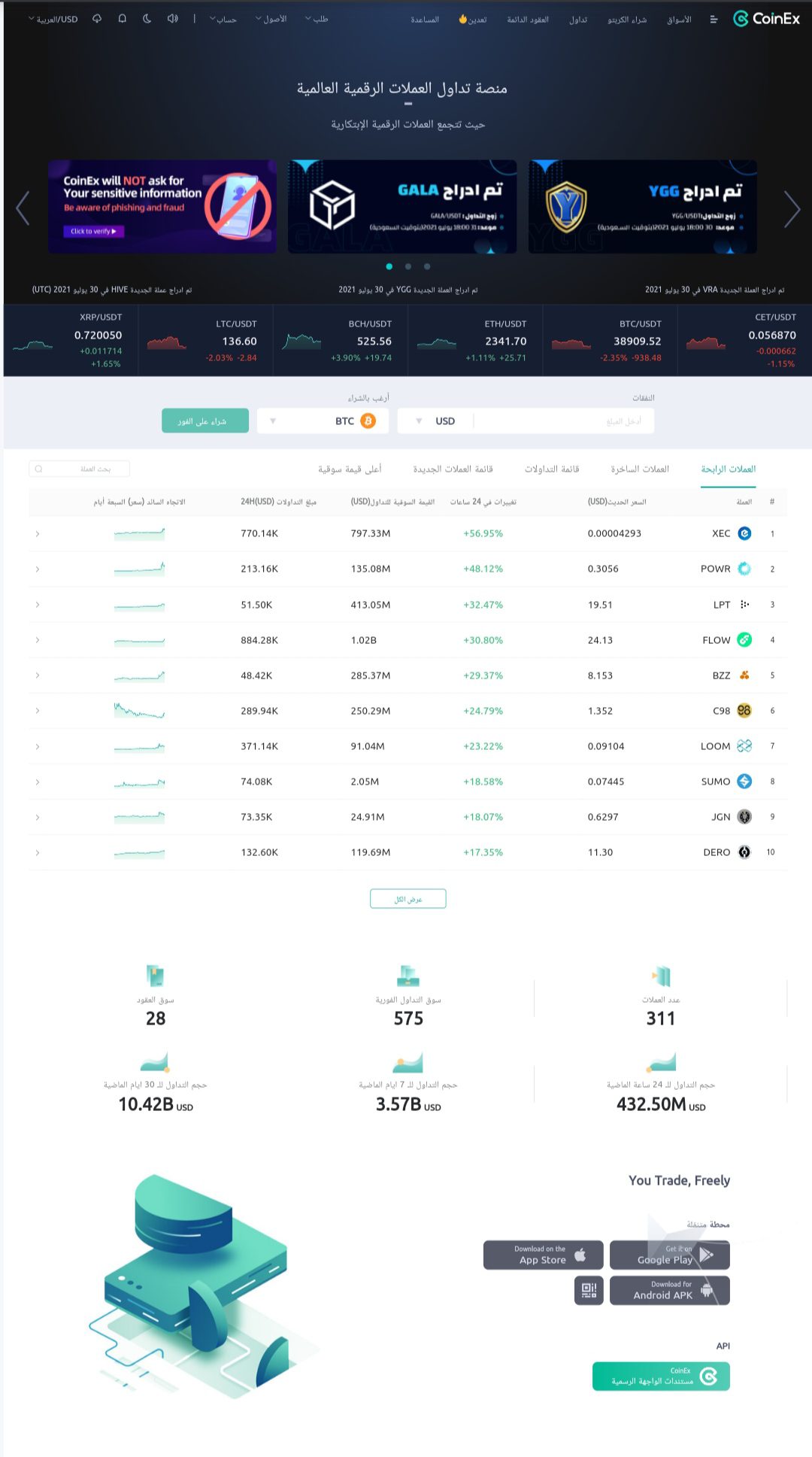  اطلاق النسخة العربية الكاملة لمنصة CoinEX